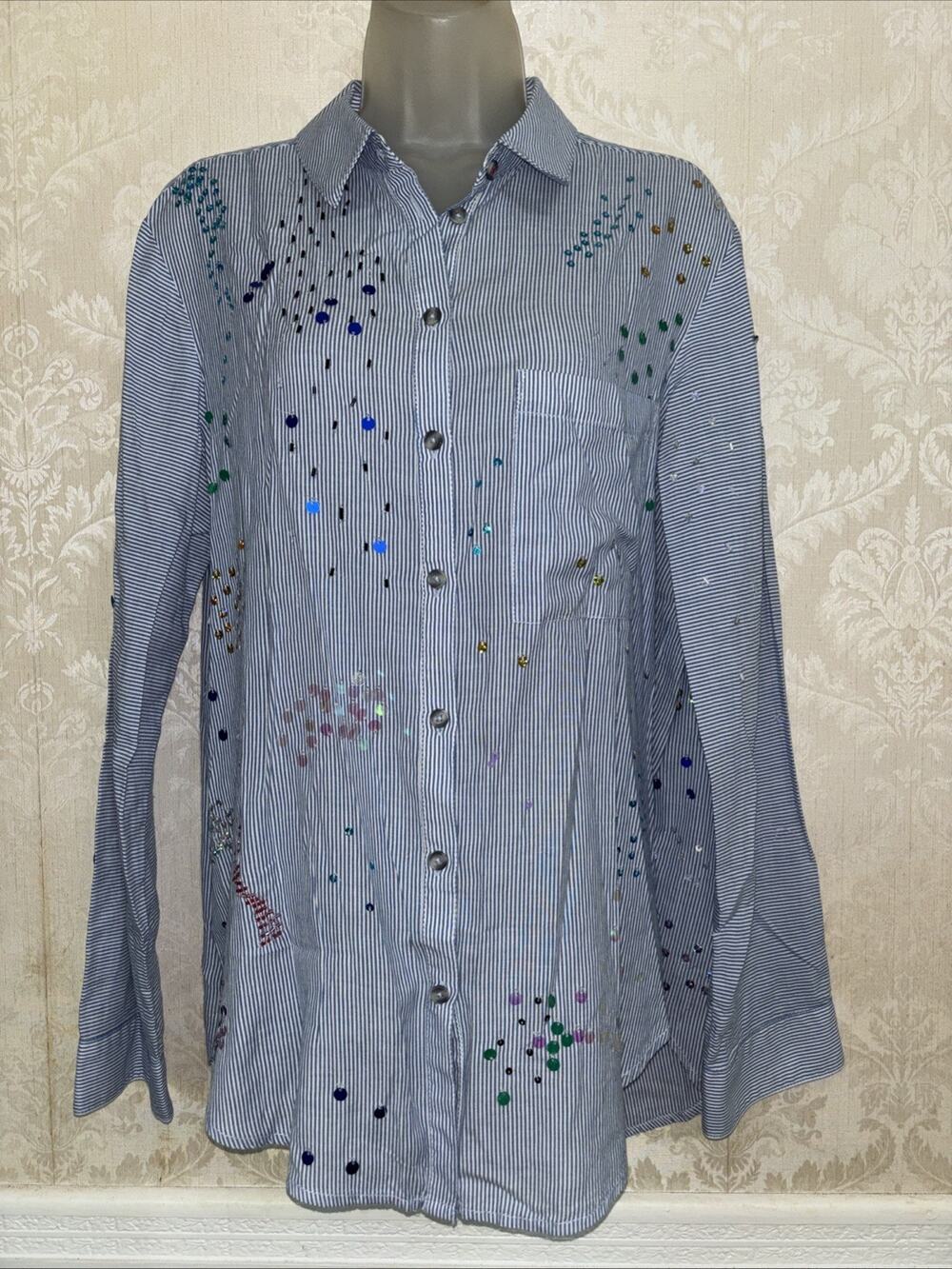 Anthropologie Pilcro And The Letterpress Sequined Long Sleeve Button Up Size L
